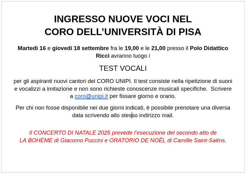 Audizioni a.a. 2025/26